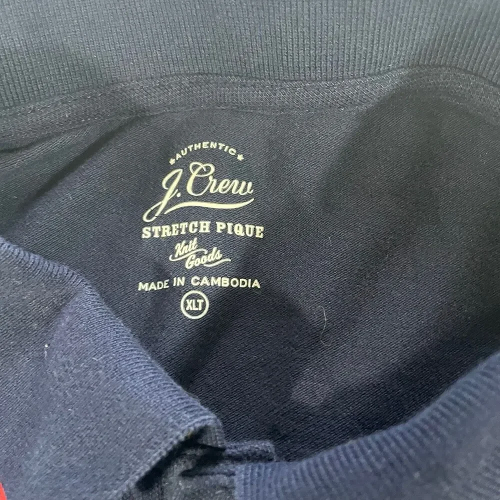 J Crew Stretch Pique Knit Goods Polo Shirt Blue Preppy Pocket Cotton Men Sz XLT